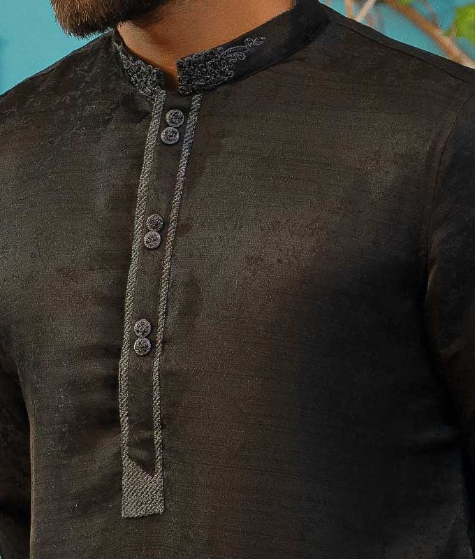 Men's Punjabi & Pajama: Black Jaquard