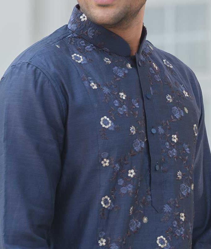 Men's Exclusive Punjabi & Pajama : Dark Blue Design