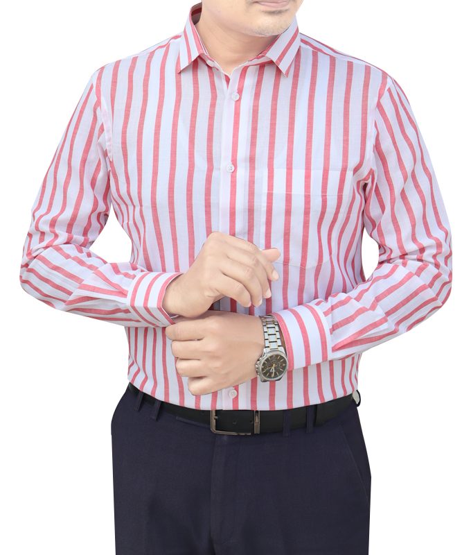 Formal Shirt - White Red Stripe (923)