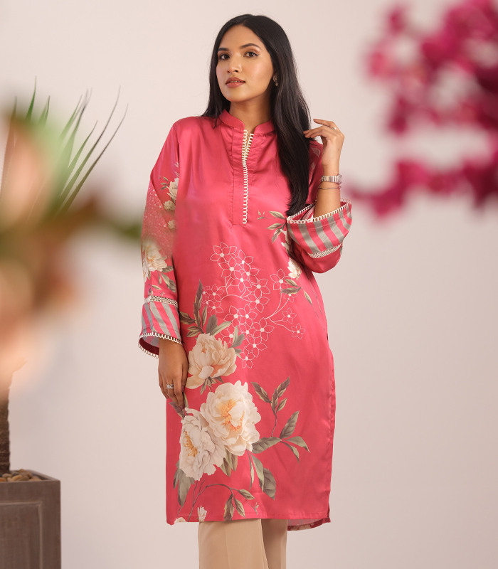 Feme Kurti:  Pink Floral Design