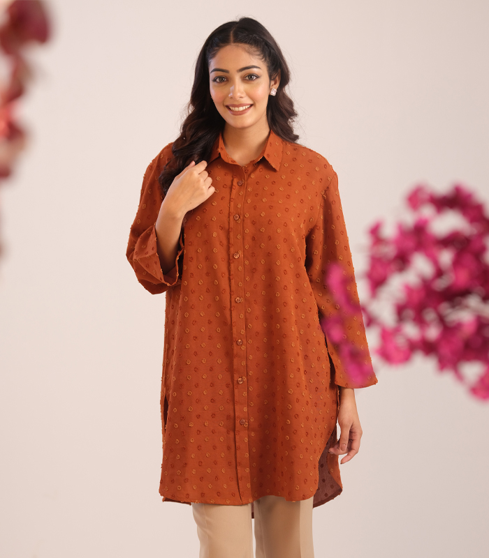 Feme Kurti:  Orange Long Shirt