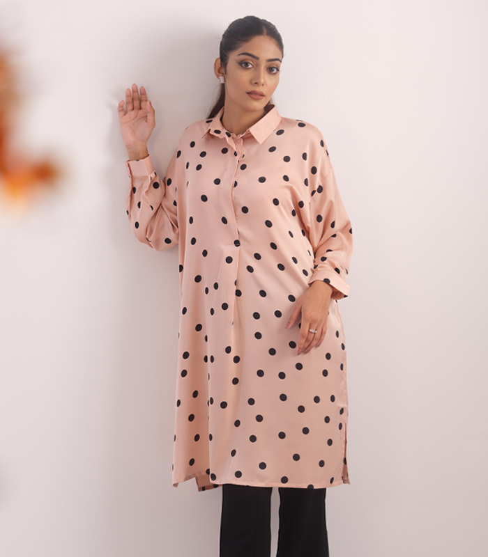 Feme Kurti:  Light Pink Polka Dot