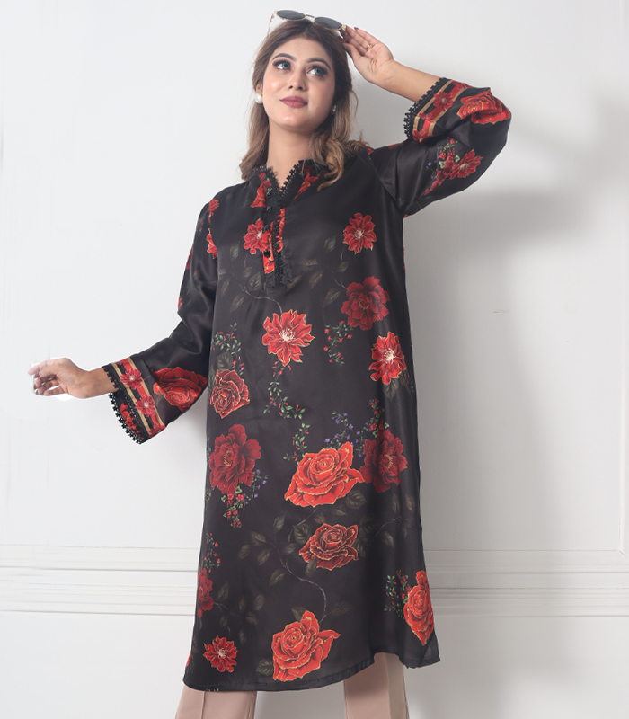 Feme Kurti:  Red Floral Design