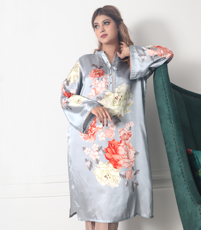 Feme Kurti:  Silver Floral Design