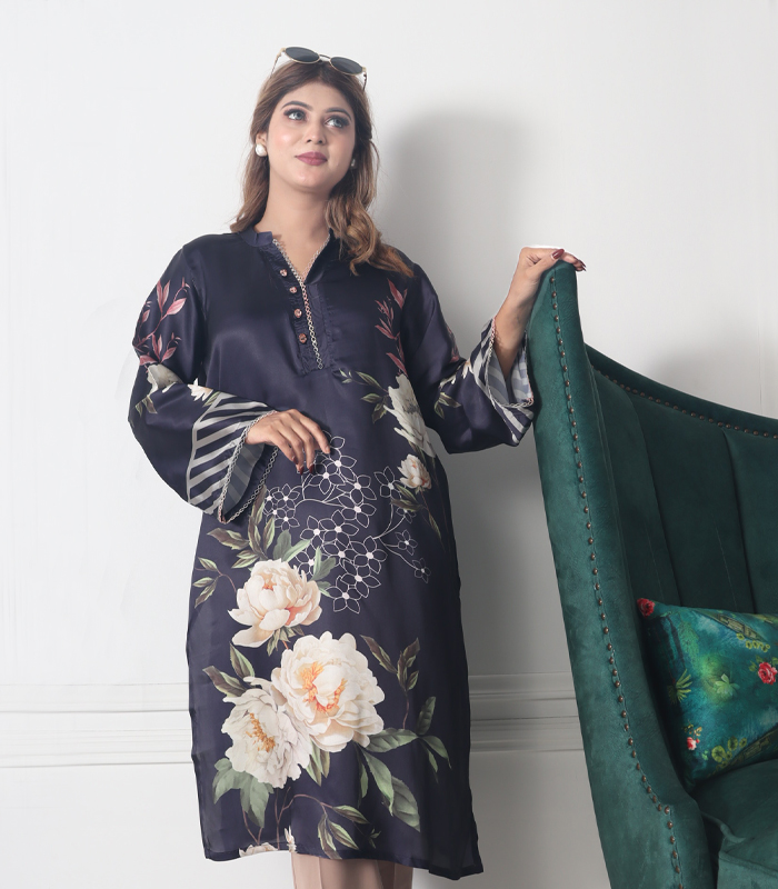 Feme Kurti:  Black Floral Design