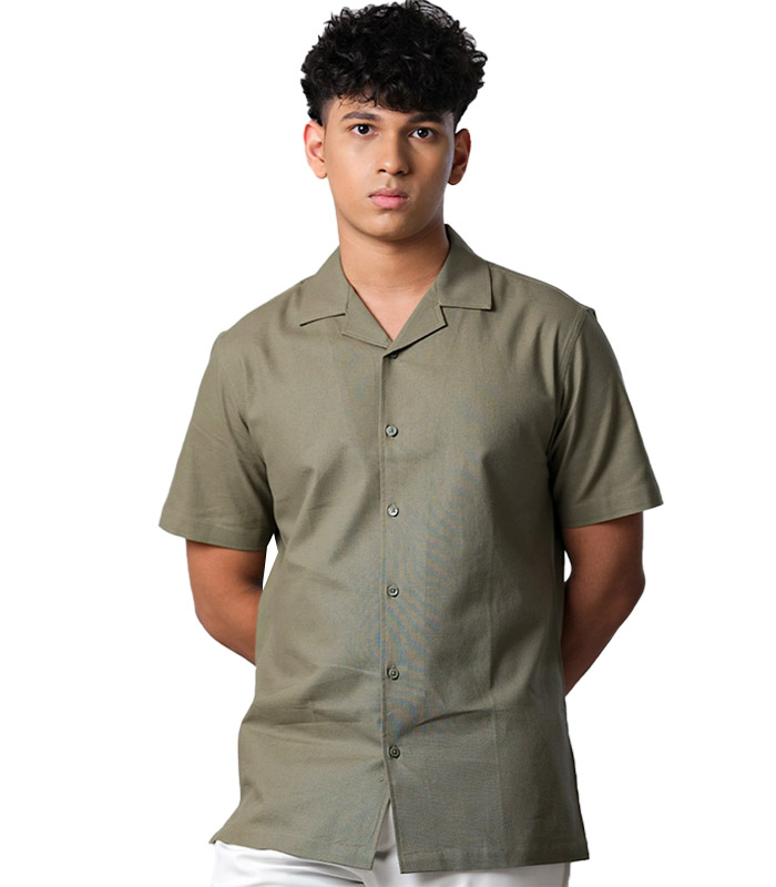 Cuban Collar Half Sleeve Shirt – Olive Color